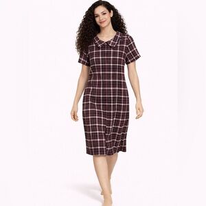 PIPHANY NWT Womens Plaid Peter Pan Collar Short Sleeve Zipper Dress medium